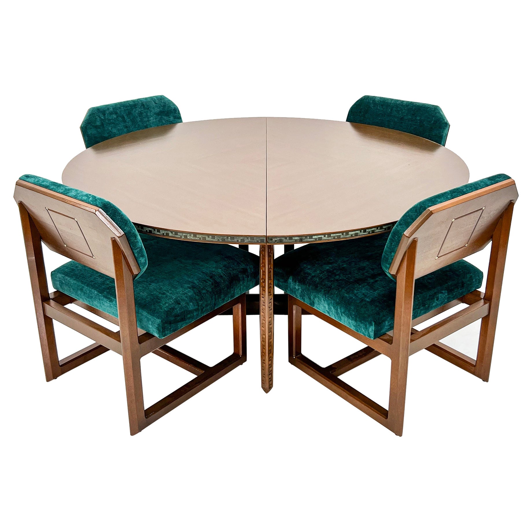 Rare Frank Lloyd Heritage Henredon Dining Set W/ Leaf, Mahogany, Copper & Velvet