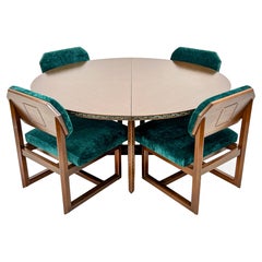 Used Rare Frank Lloyd Heritage Henredon Dining Set W/ Leaf, Mahogany, Copper & Velvet