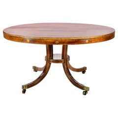 Antique Regency Rosewood and Brass Inlaid Center or Round Dining Table
