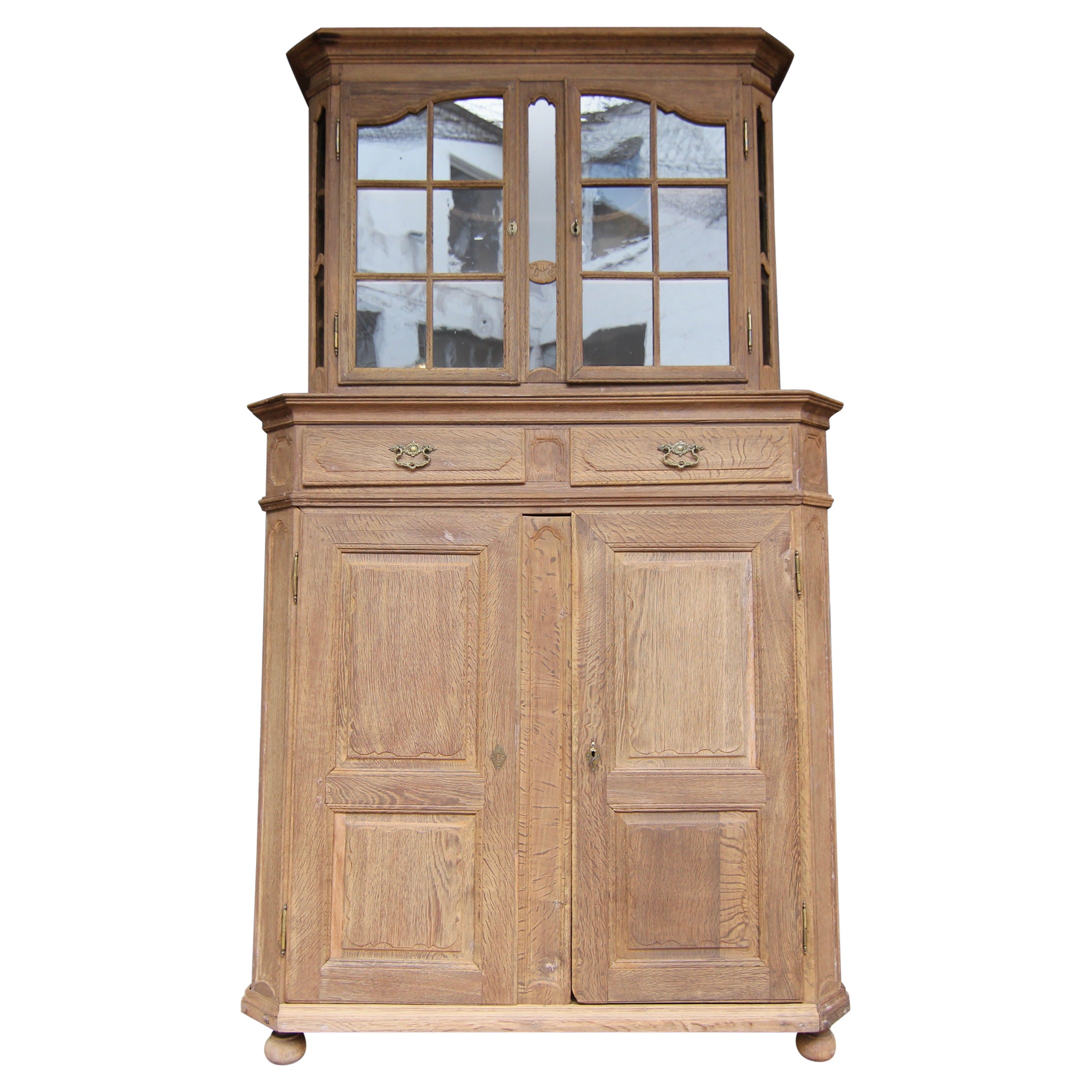 18th Century German Stripped Oak Baroque Display Cabinet