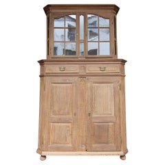 Vintage 18th Century German Stripped Oak Baroque Display Cabinet