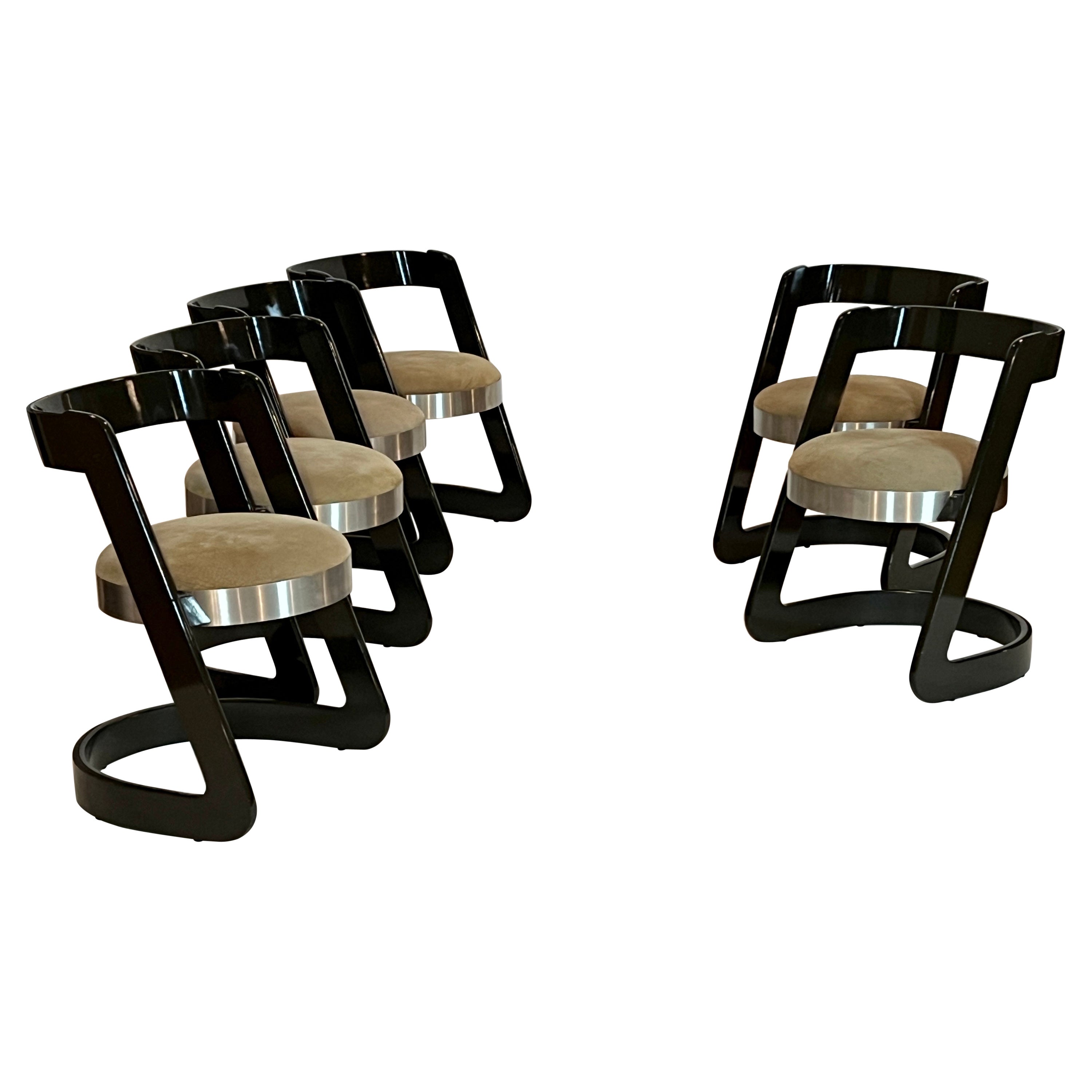 Willy Rizzo, 6 Lacquered Wood and Steel Dining Chairs for Mario Sabot,  Italy For Sale at 1stDibs