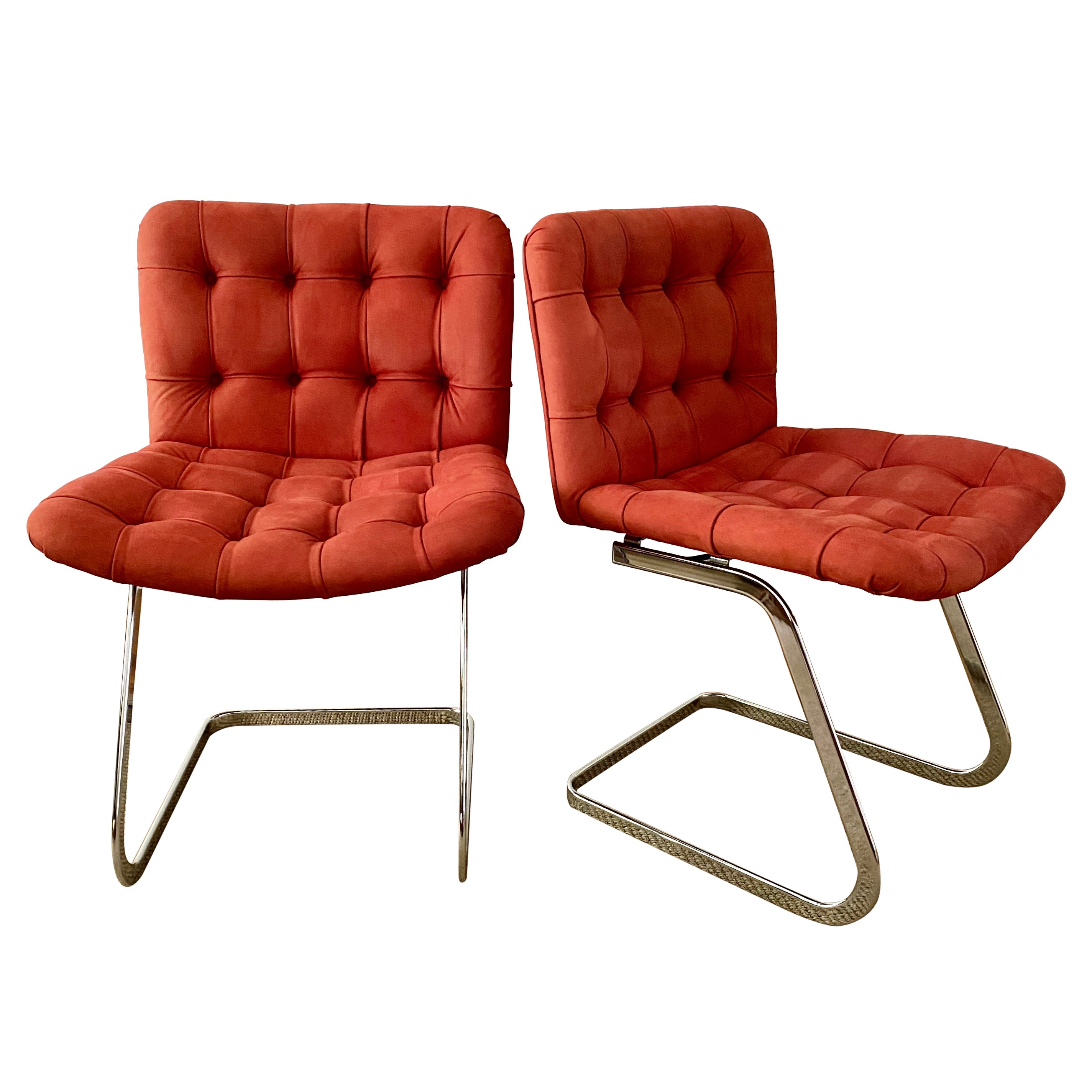 Pair Suede Leather Cantilever Chairs Designed By Robert Haussmann For de Sede