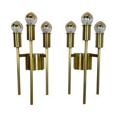 set of 2 Brass Italian Stilnovo Style Theatre Wall Light Sconces, Italy, 1970