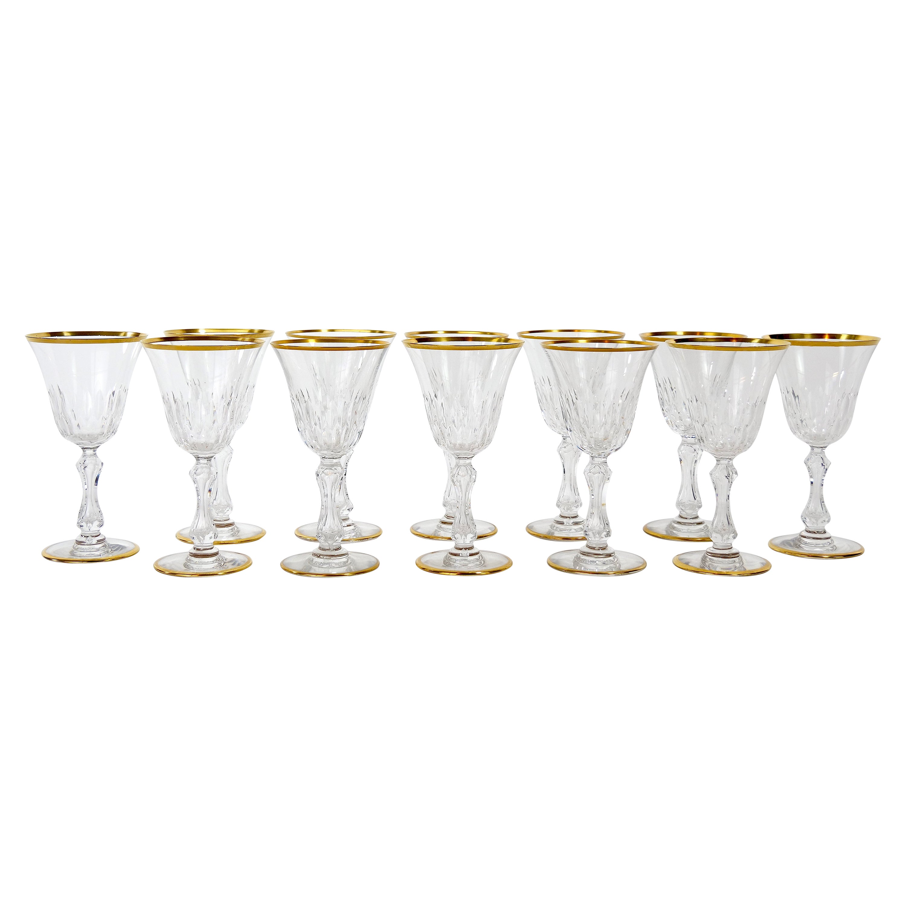 Large Saint Louis Crystal Gold Trim Wine / Water Service / 12 People For Sale
