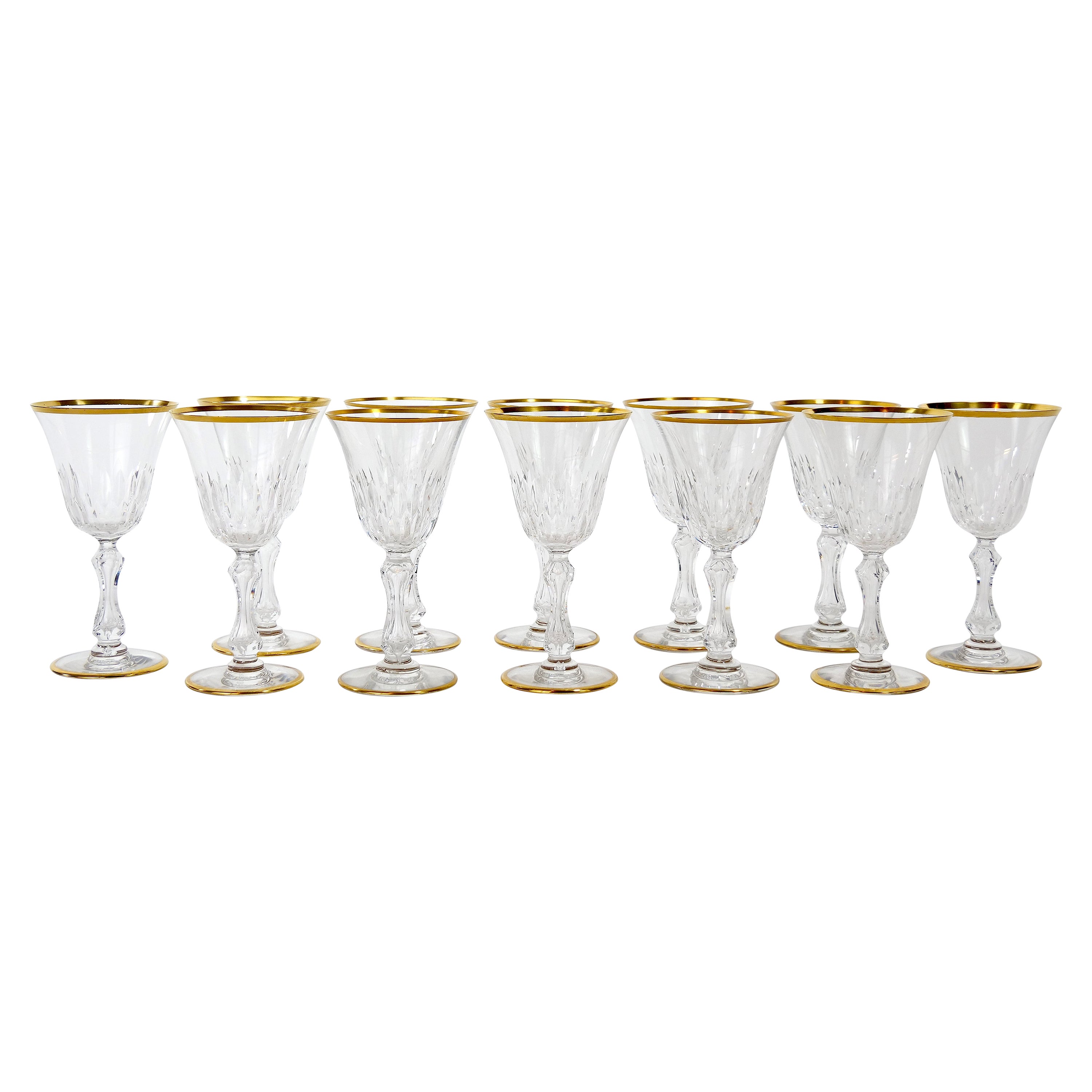 Large Saint Louis Crystal Gold Trim Wine / Water Service / 12 People