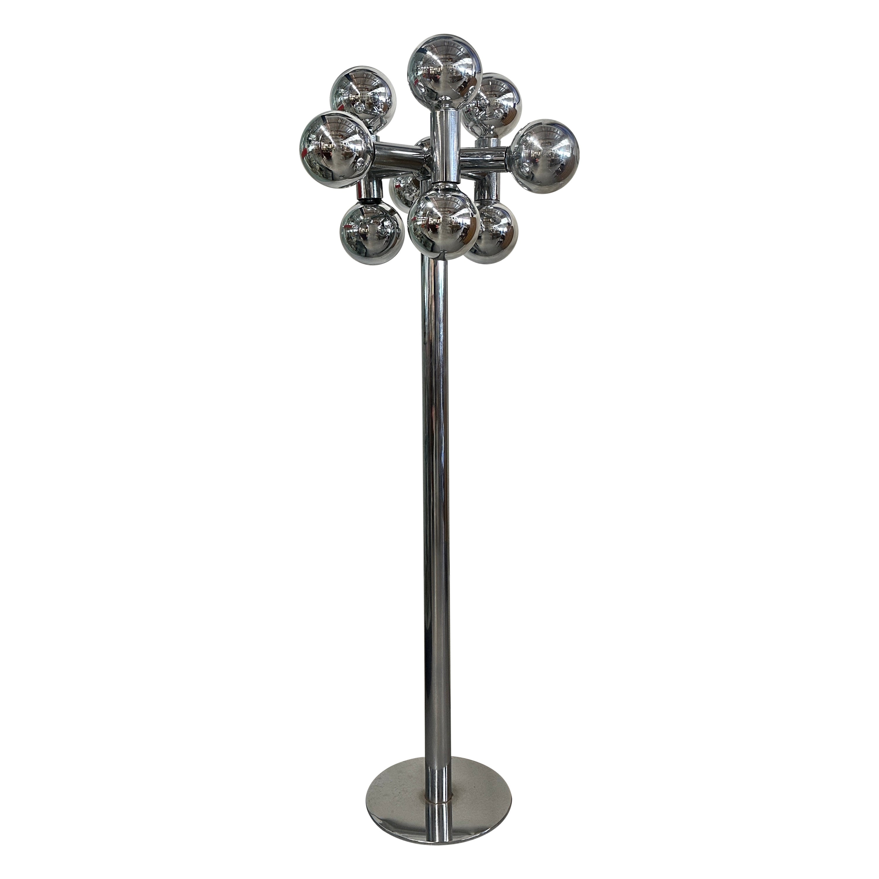 1970’s Sonneman Chrome Mirrored Globe Floor Lamp