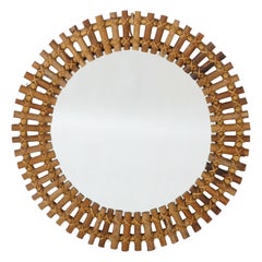 Italian 1950's Bonacina Bamboo Round Wall Mirror