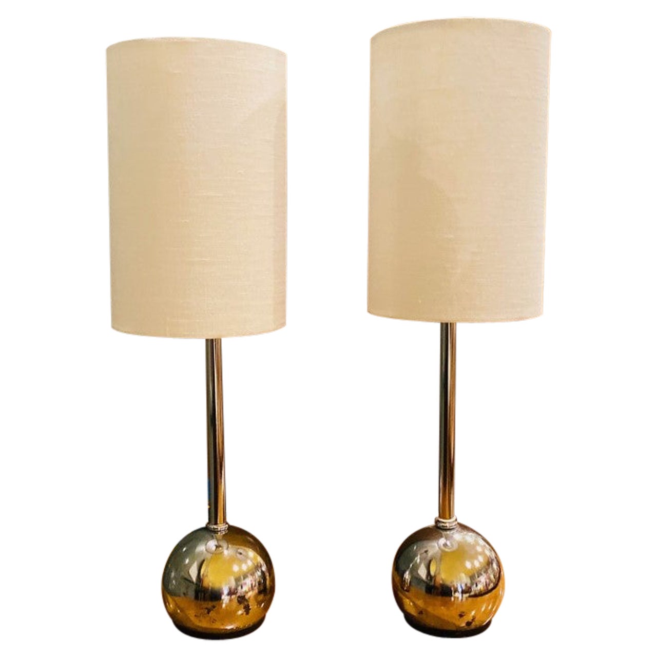 Vintage Pair of Mid Century Chrome Sphere Base Table Lamps at 1stDibs