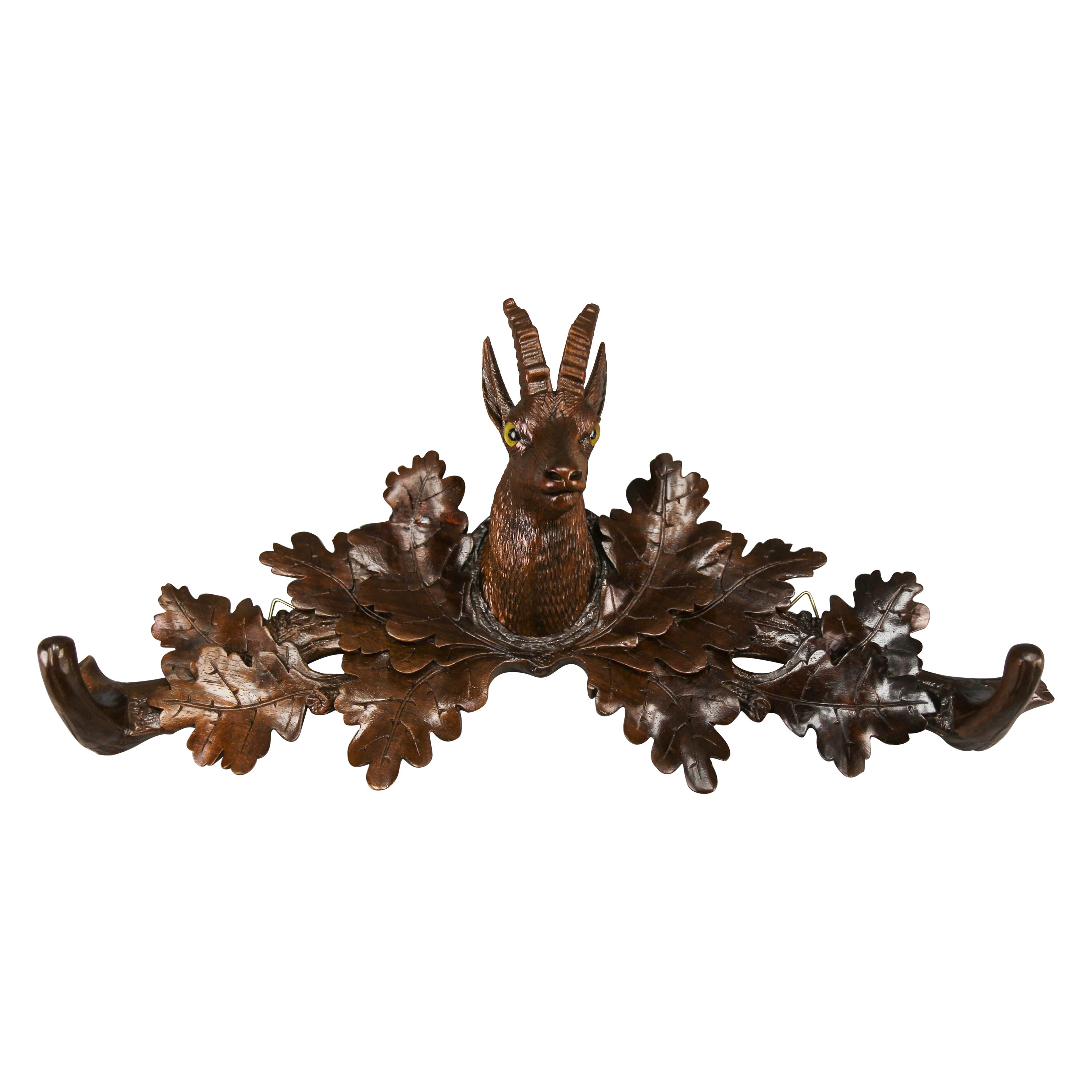 Antique Swiss Black Forest Carved Chamois Wall Hanging Coat and Hat Rack