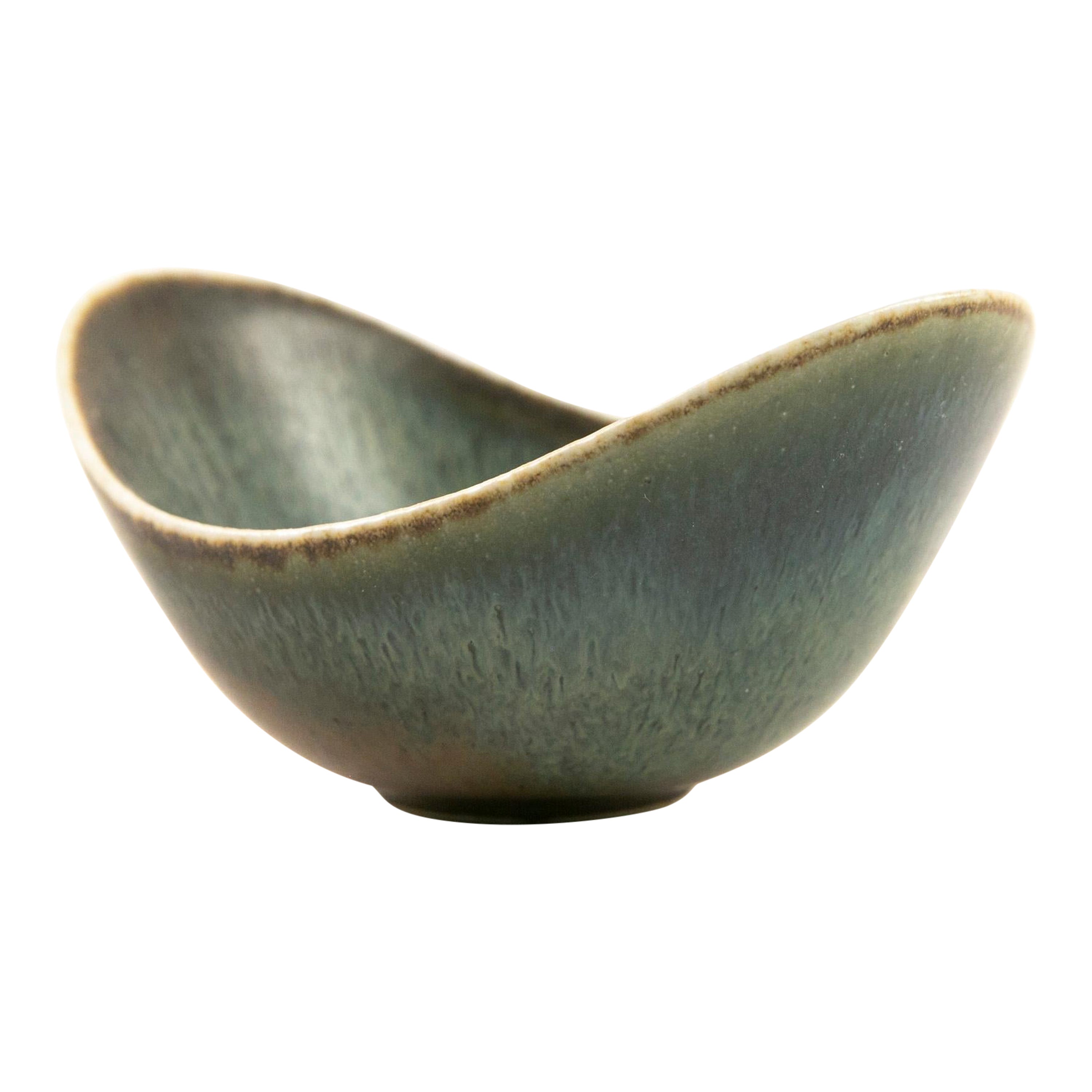 Schale aus Steingut von Gunnar Nylund ARO in Blau und  Rorstrand Schweden, Grüne Glasur, 1960er Jahre