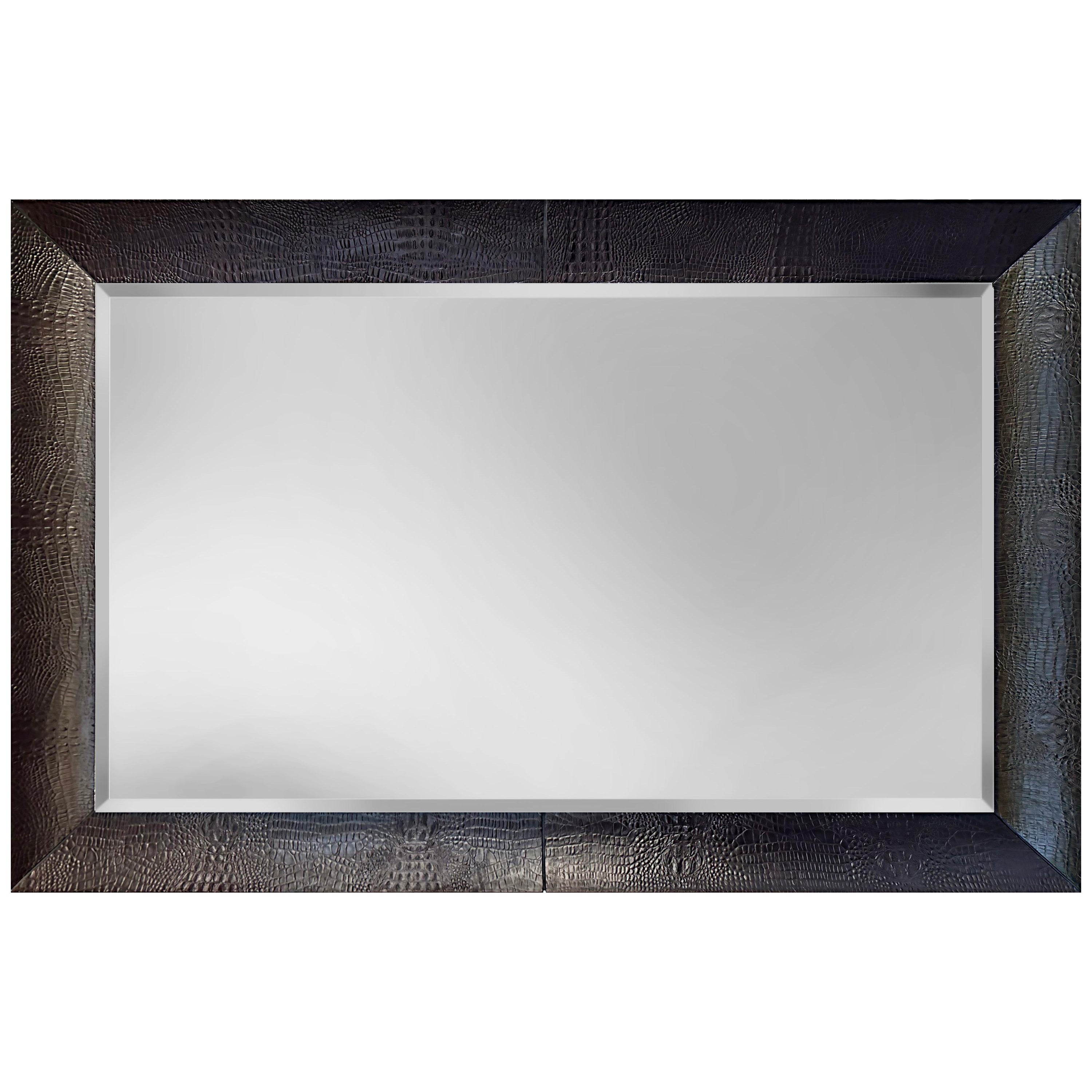Artefacto Overscale Crocodile Embossed Leather Mirror, Beveled For Sale