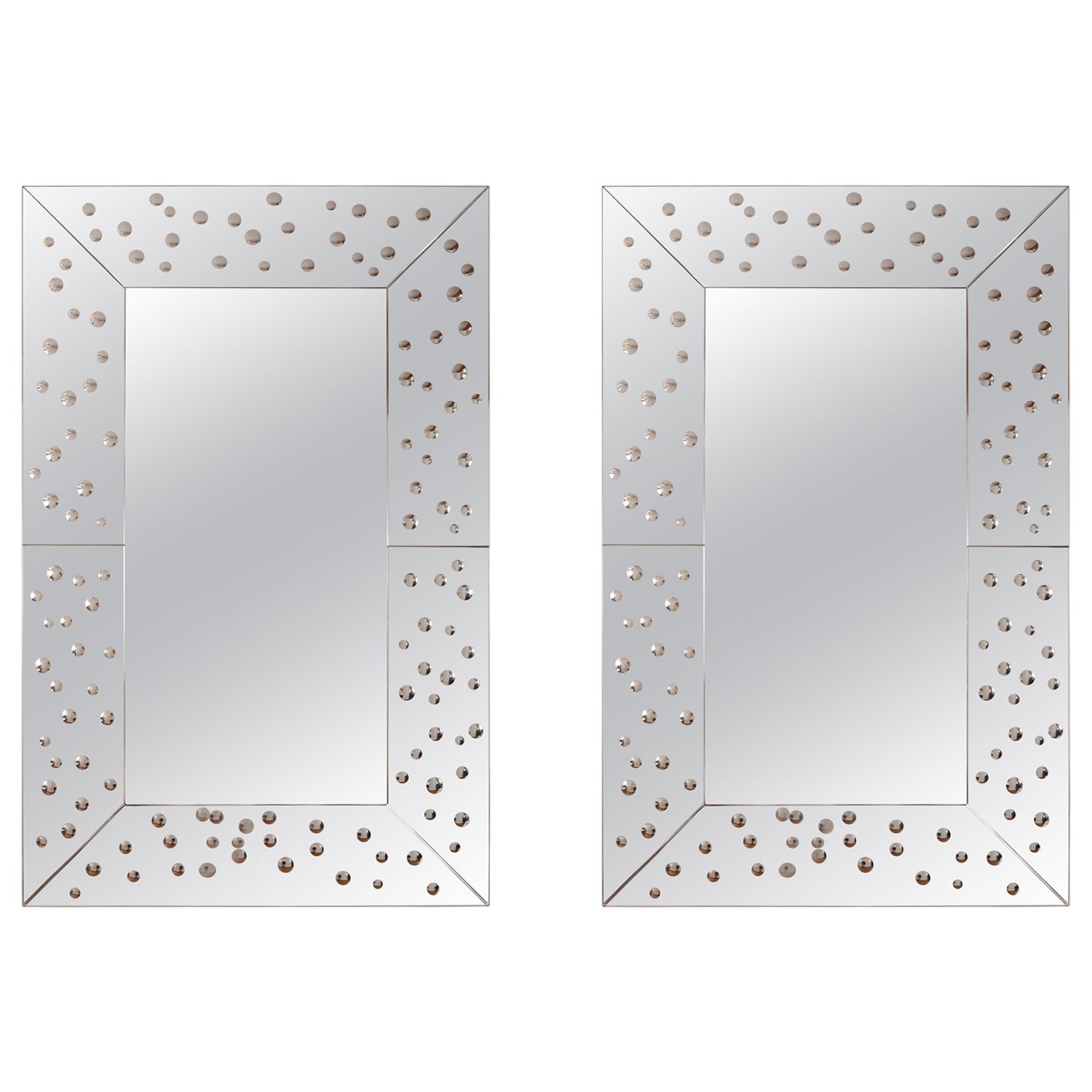 Pair of Large Venetian Etched Bubble Mirrors, Contemporary