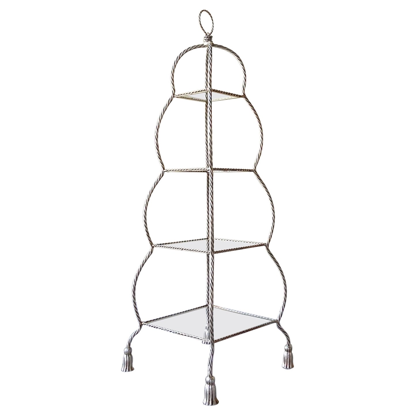 Regency Twisted Metal Rope 4 Tier Glass Shelf Etagere For Sale