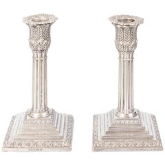 Pair of 19th Century English Neoclassical Silver Plate Candlesticks