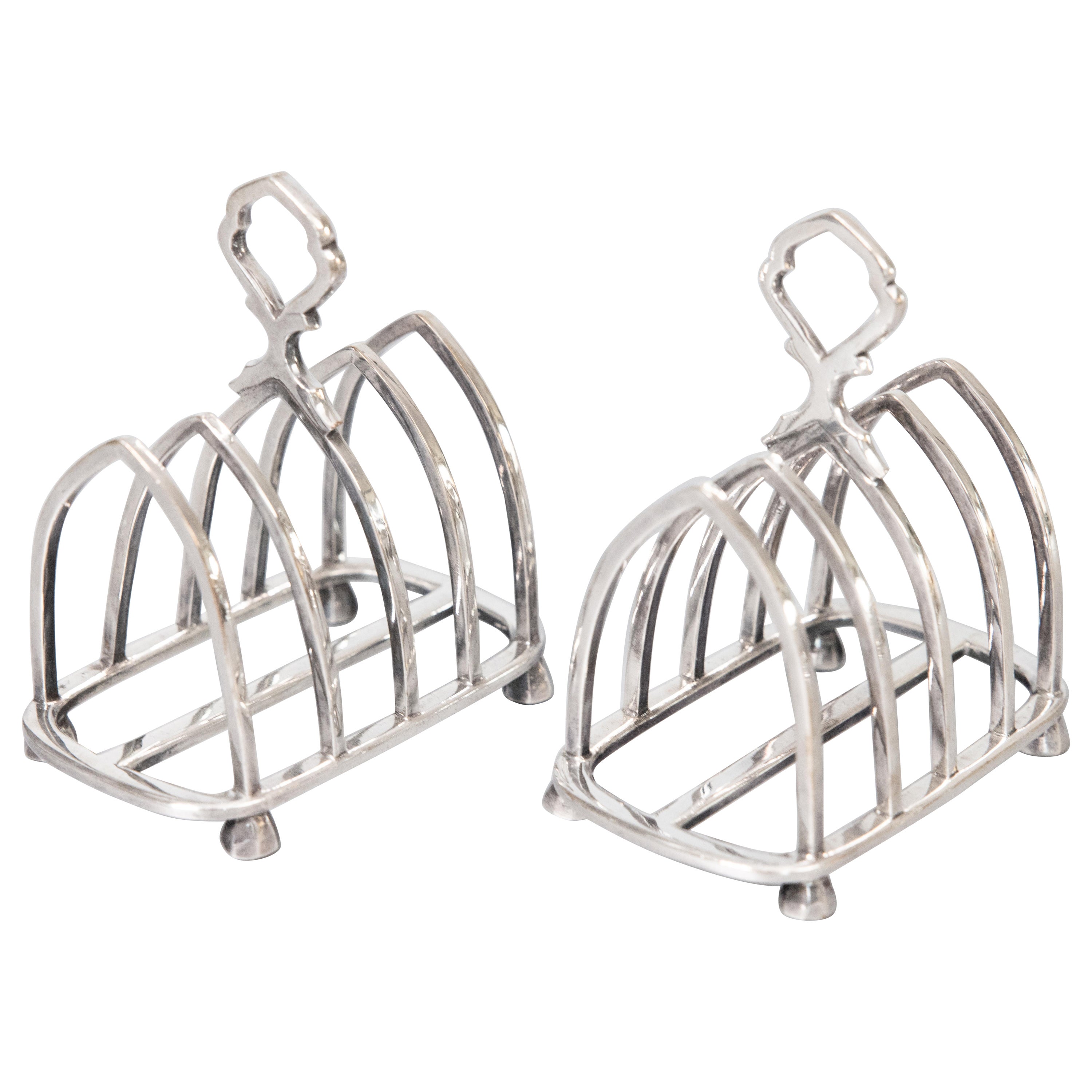 Pair of Antique English Gothic Style Silver Plate Toast Racks, dated 1923 For Sale