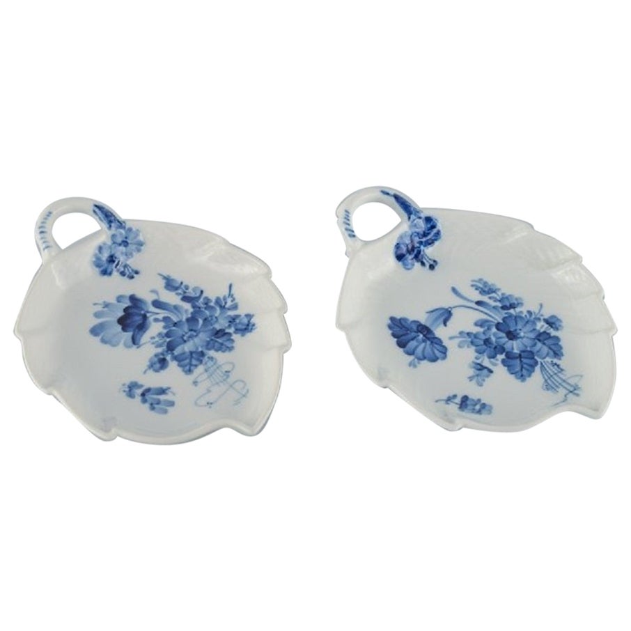 Royal Copenhagen. Blue flower braided. A pair of leaf-shaped dishes. 