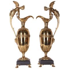 Pair of 19th Century French Empire Gilt Bronze Ewers