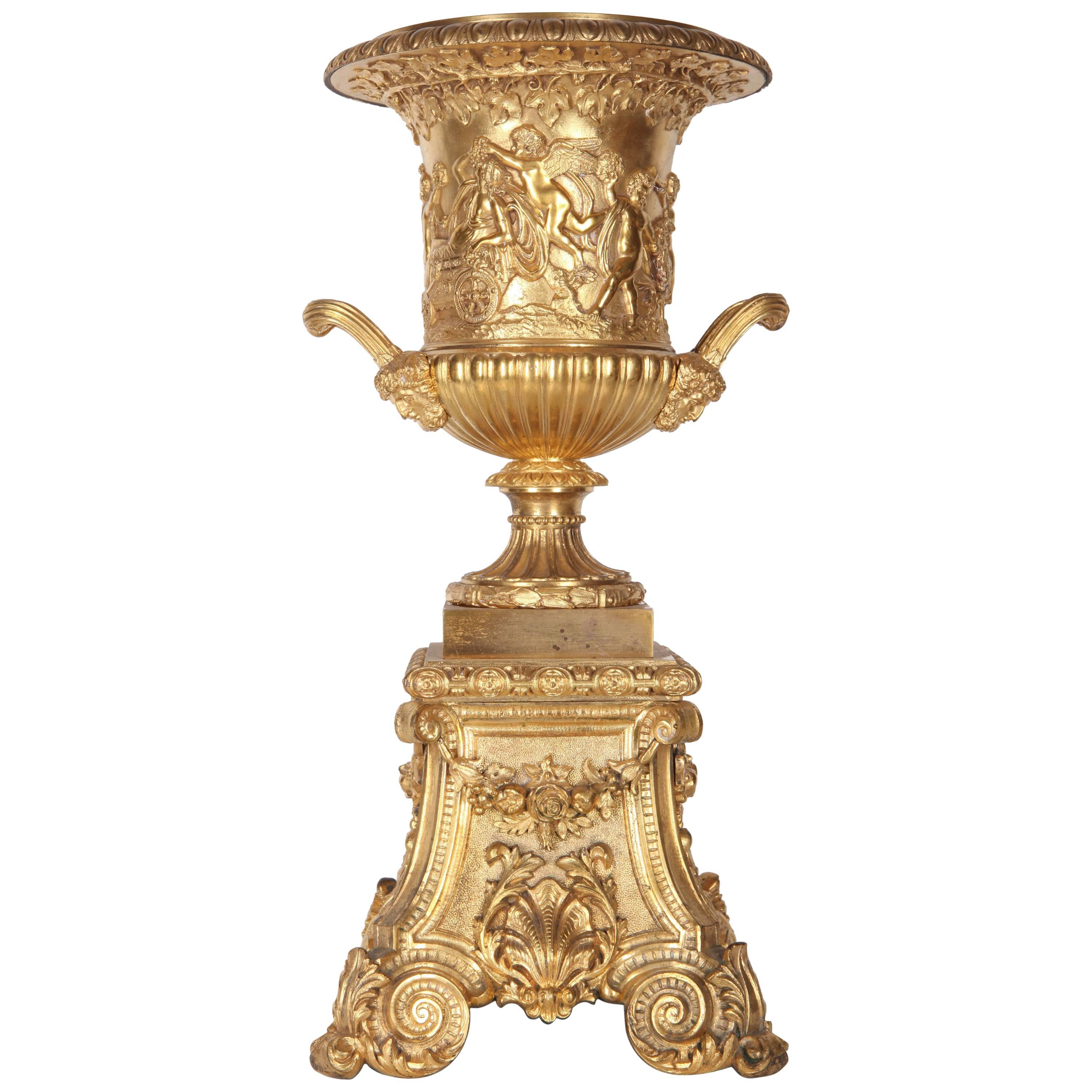 19th French Century Gilt Bronze Centerpiece Vase After the Antique For Sale