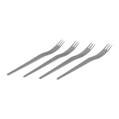 Vintage Arne Jacobsen for Georg Jensen, Modernist AJ Cutlery, Four Long Salad Forks