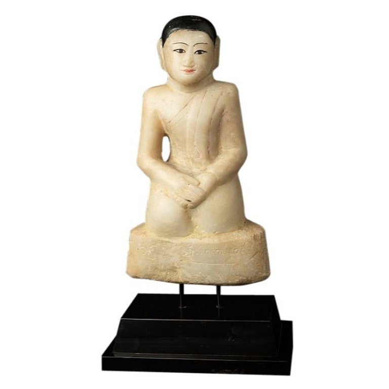 Antique marble Burmese Monk statue from Burma For Sale at 1stDibs