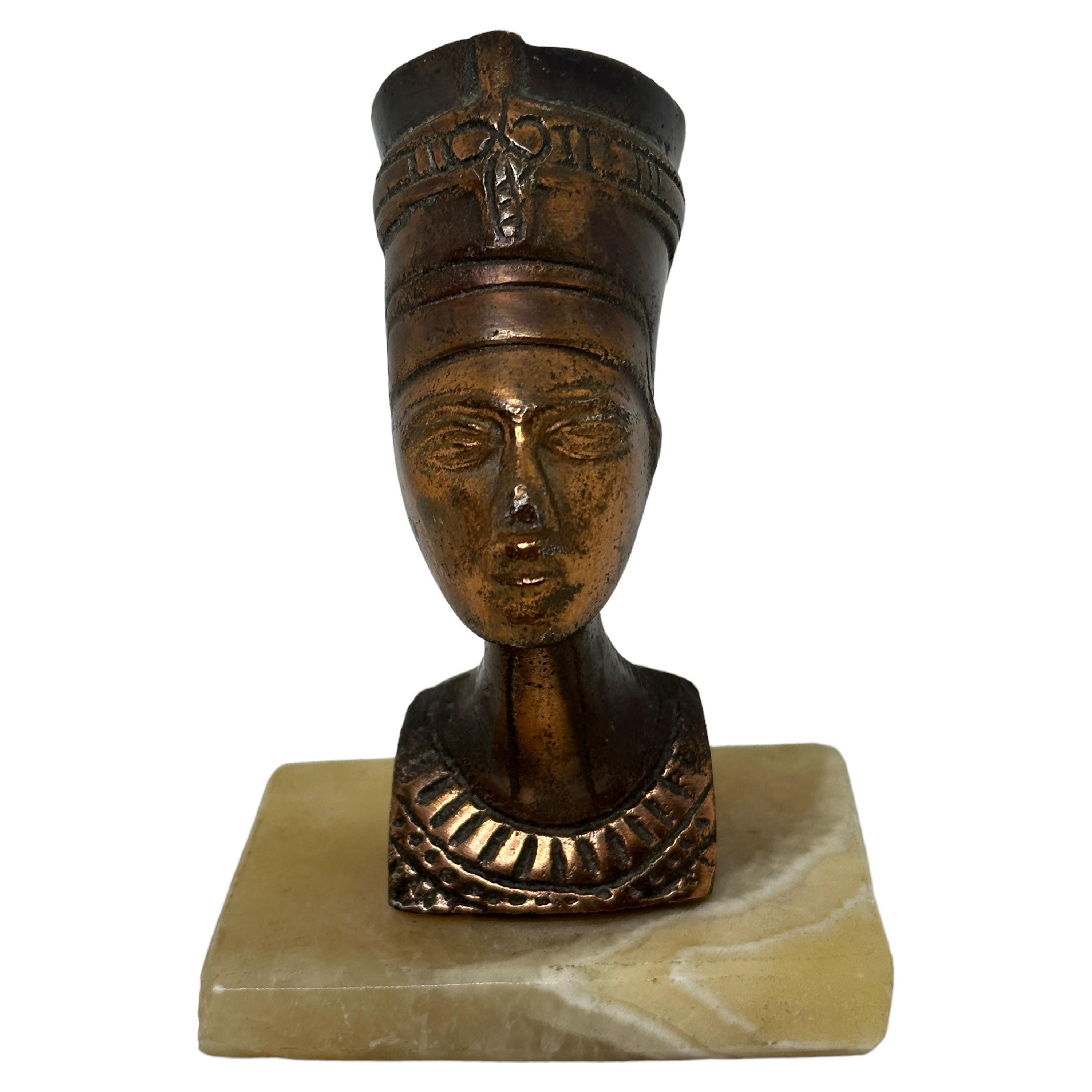 Vintage Decorative Nefertiti Egyptian Queen Bust Statue on Marble Base