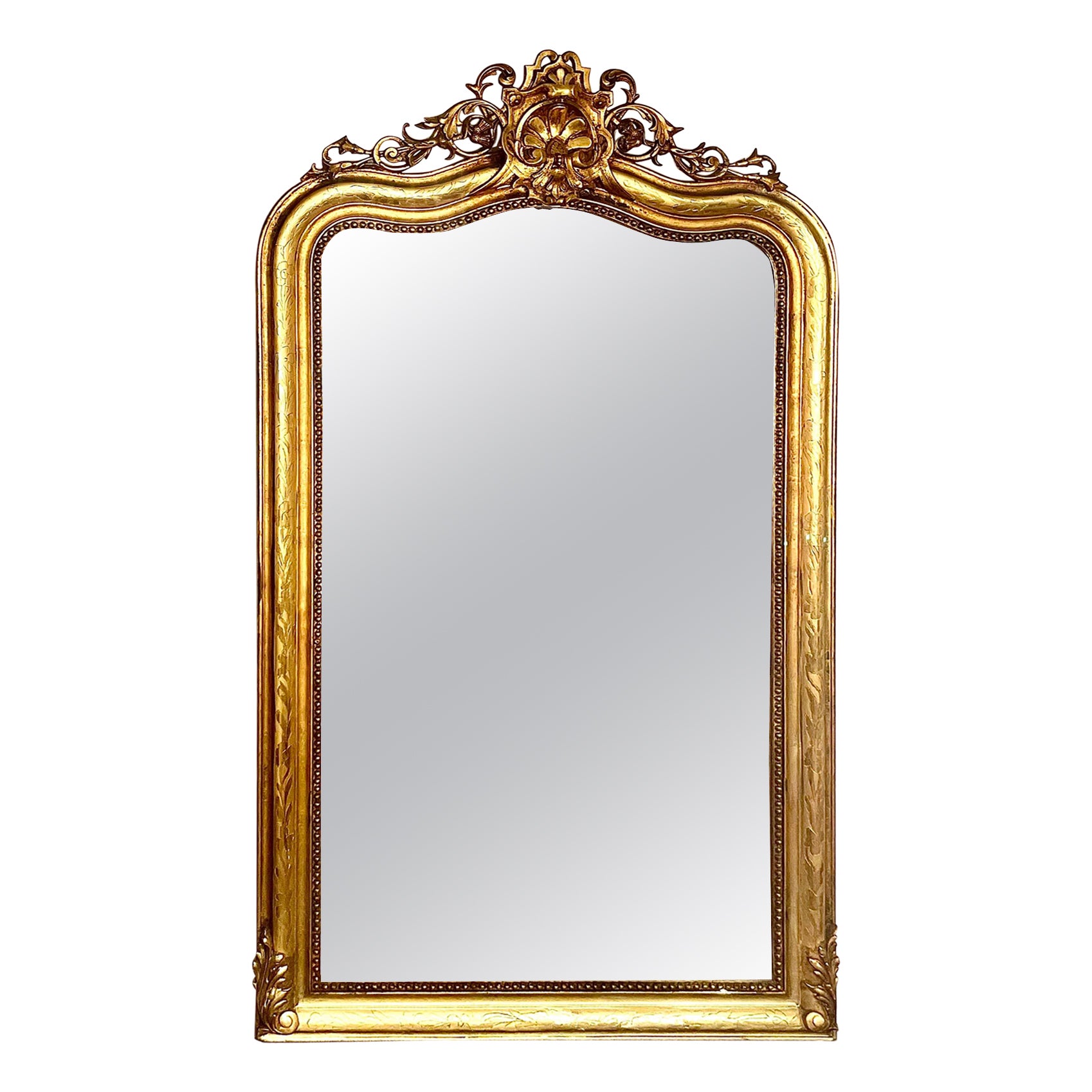 Miroir à trumeau doré français du XIXe siècle