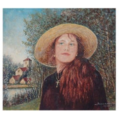 Traditional English Painting Portrait of Girl with Auburn Hair in Surrey England