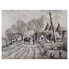 Traditional English Painting Working Horses Returning Home in Kent
