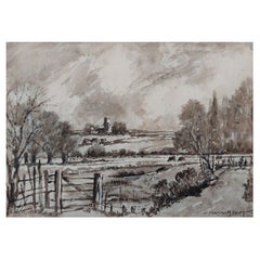 Pintura inglesa tradicional Iglesia de Tiza de Fulborough Marshes en Kent