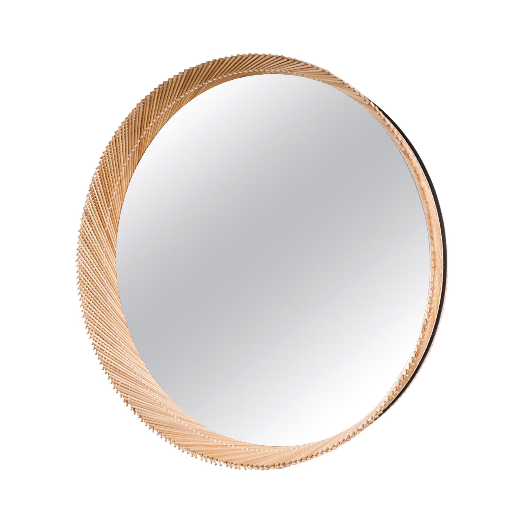 Mooda Maple Round Mirror 30' by Indo Made For Sale