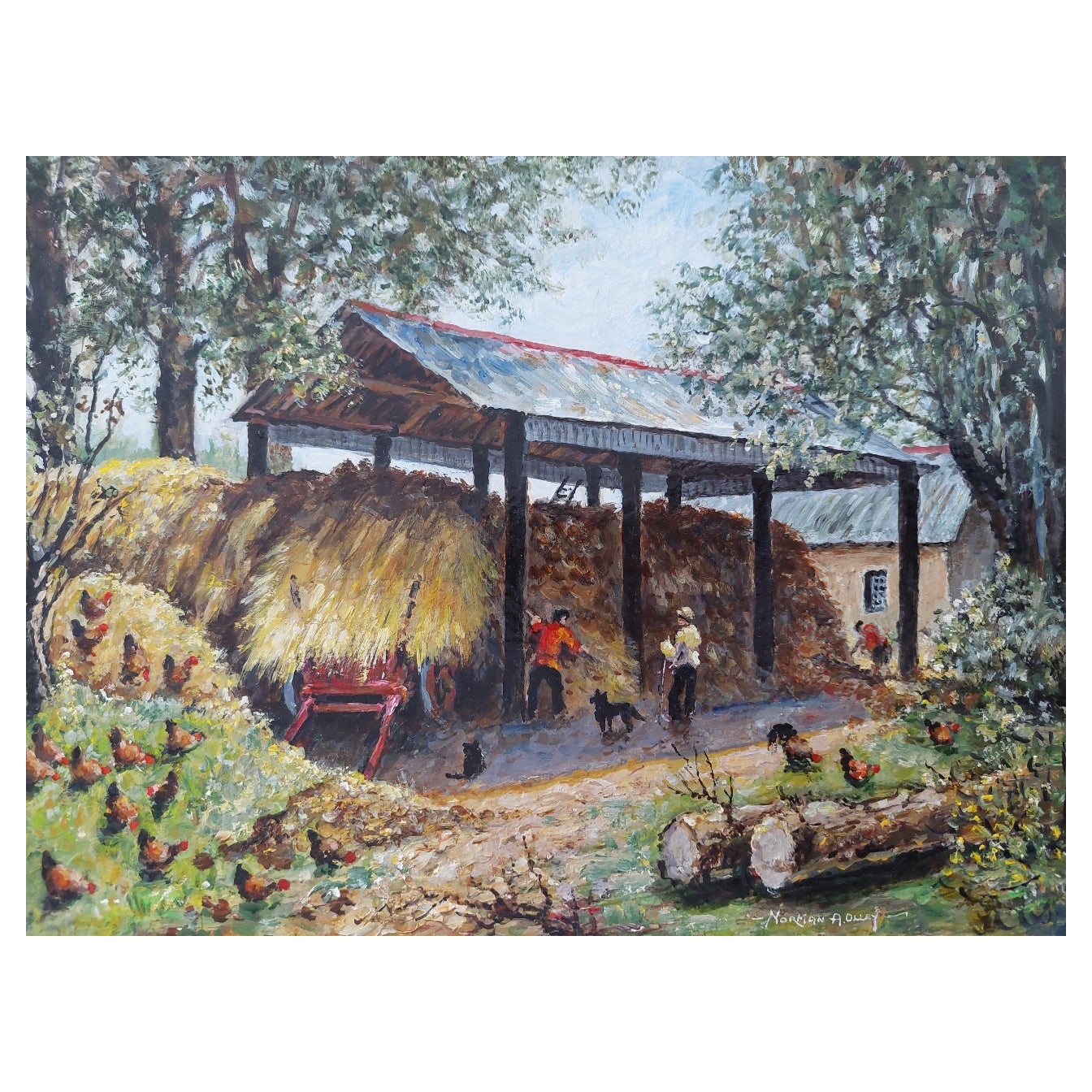 Traditionelles englisches Gemälde, Cornish Haybarn auf Bauernhof in der Nähe von Launceston, Cornwall im Angebot