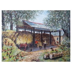 Used Traditional English Painting Cornish Haybarn on Farm Near Launceston, Cornwall