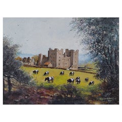 Retro Traditional English Painting Bolton Castle in Yorkshire, England