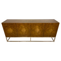 Used Milo Baughman for Thayer Coggin Burl Chrome Base Credenza