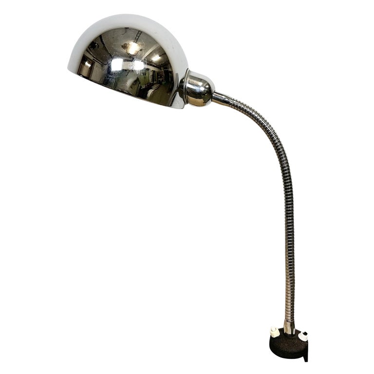 Vintage Chrome Italian Gooseneck Table Lamp, 1960s For Sale at 1stDibs