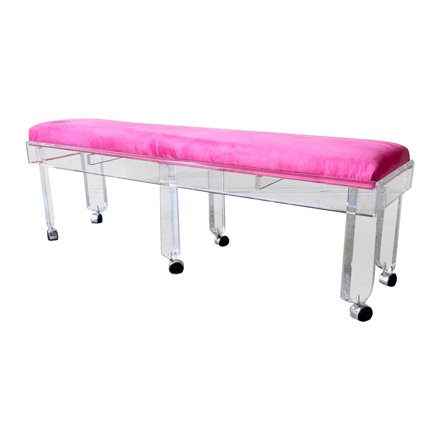 Fluorescent Pink and Clear Lucite Bench by Amparo Calderon Tapia For