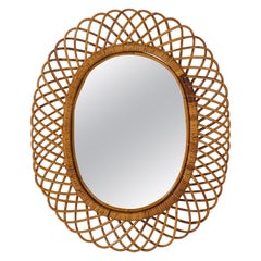 Italian Bonacina Bamboo Oval Mirror, circa 1950