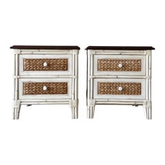 Boho Chic Bamboo and Sea Grass Nightstands, a Pair