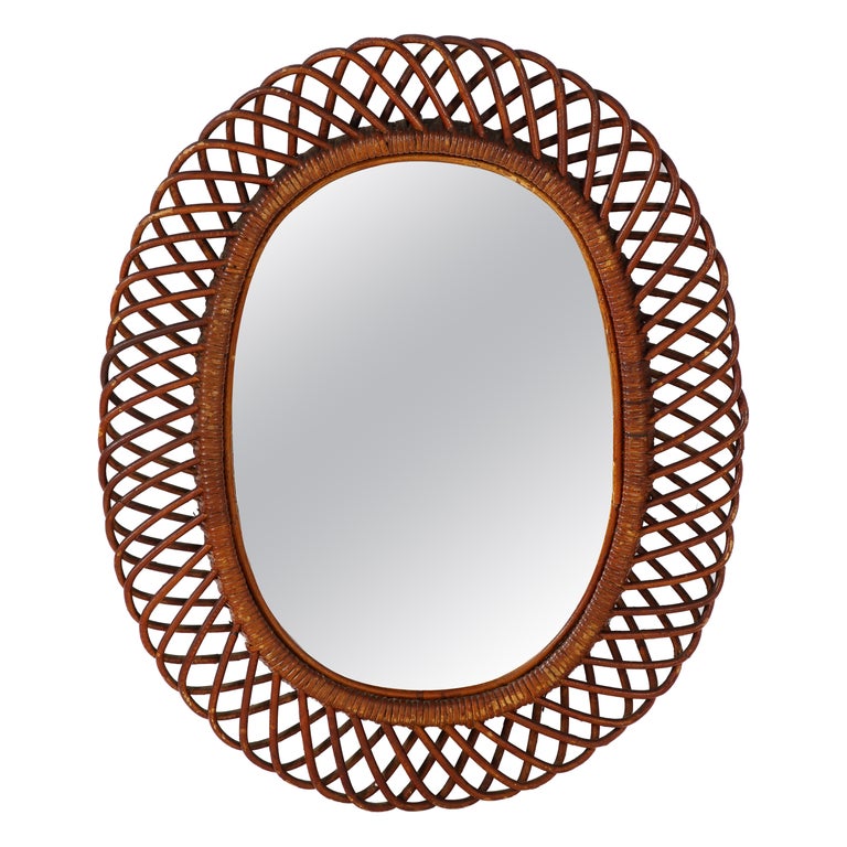 Italian Bonacina Bamboo Oval Mirror, circa 1950 For Sale at 1stDibs