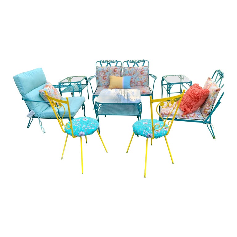 Vintage Wrought Iron Sofa Set Conversation 9 Piece Set For Sale at 1stDibs