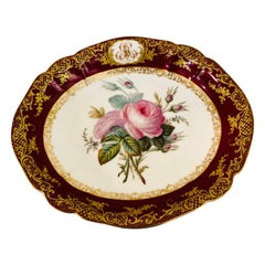 Old Paris Porcelain Oval Bowl Masterfully Painted With a Bouquet of Pink Roses
