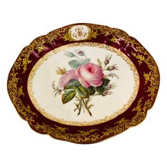 Antique Old Paris Porcelain Oval Bowl Masterfully Painted With a Bouquet of Pink Roses