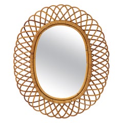 Miroir ovale en bambou et rotin de Franco Albini pour Bonacina, Italie, années 1950