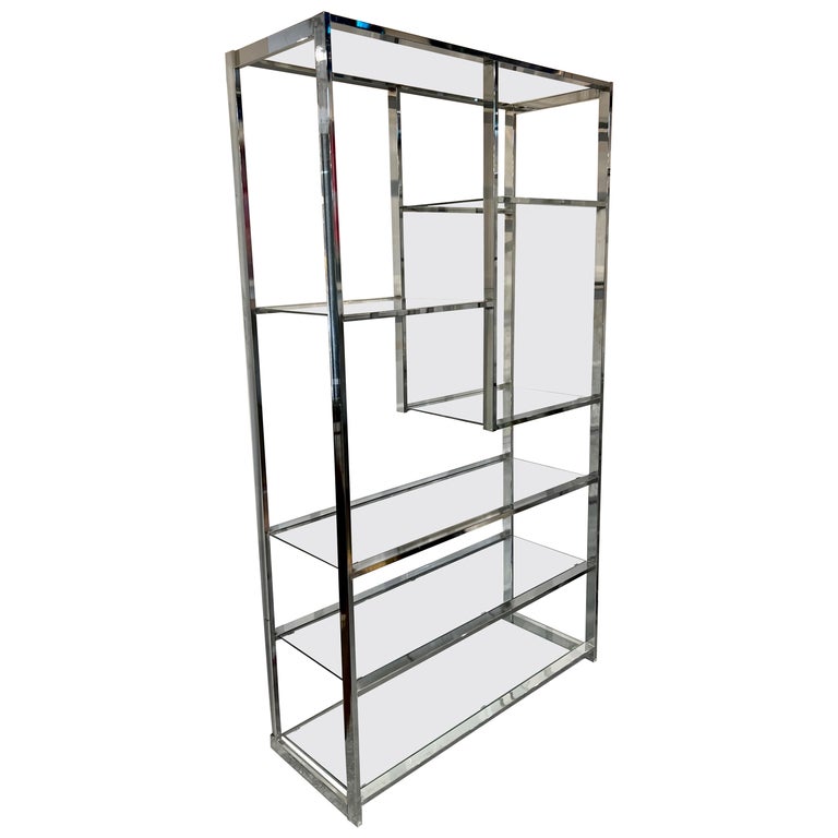 Mid Century Chrome and Glass Large Etagere Shelf DIA For Sale at 1stDibs