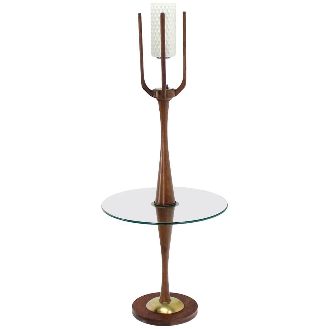Sculptural Mid-Century Modern Floor Lamp with Built In Round Glass Side Table For Sale