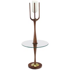 Sculptural Mid-Century Modern Floor Lamp with Built In Round Glass Side Table