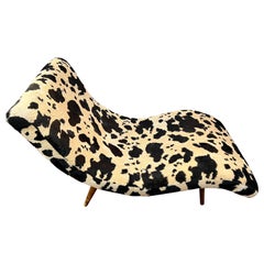 Mid Century Modern Wave Sofa Pearsall Style Chaise with Unusual Dalmatian Print 