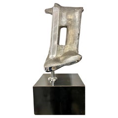 Mid Century Modern Abstract Solid Chrome Steel Sculpture on Stand