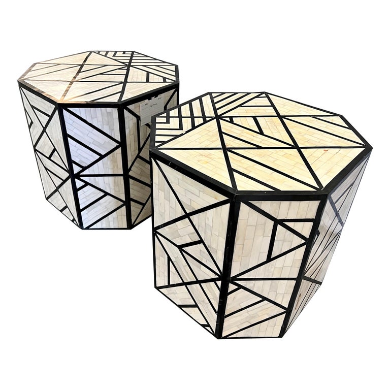 Geometric Table Octagonal Pair of Mother-of-Pearl Octagonal Geometric Inlay Stools, End Tables ...